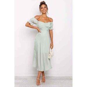 NWT Petal And Pup Womens Mint Off Shoulder Puff Sleeve Midi Dress Size US 8